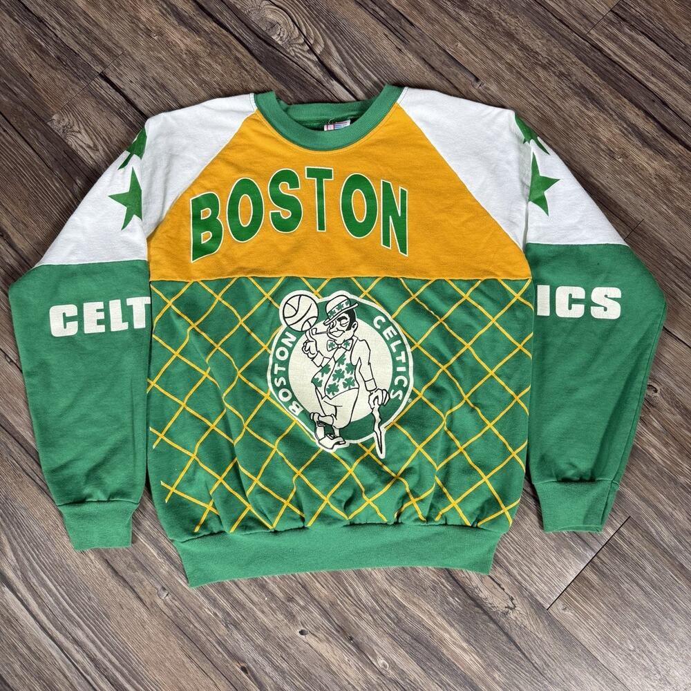 Vintage Boston Celtics Crewneck Sweatshirt Mens Large Green All Over Print NBA